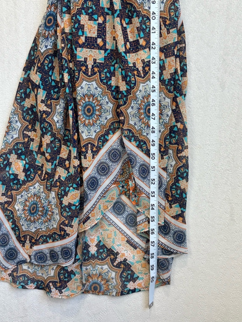 Emma & Michele Navy and Cream Boho Halter Maxi Dress Sz 12 Handkerchief - Picture 11 of 14